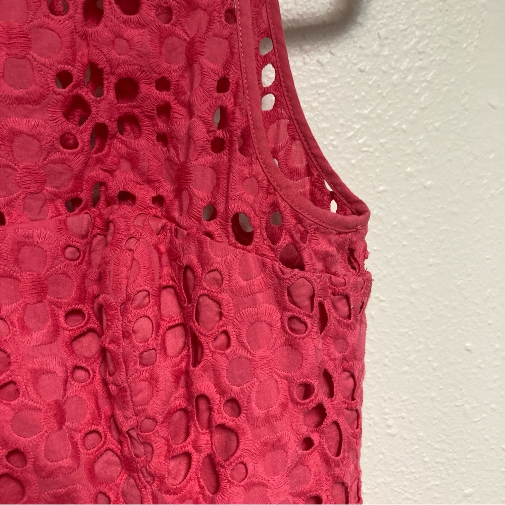 Eliza J Women’s Hot Pink A-line Dress Sleeveles Embroidered Cotton Size 6 - Picture 6 of 16